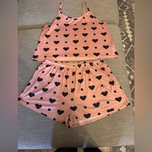 Pink Heart Print Pajama Set